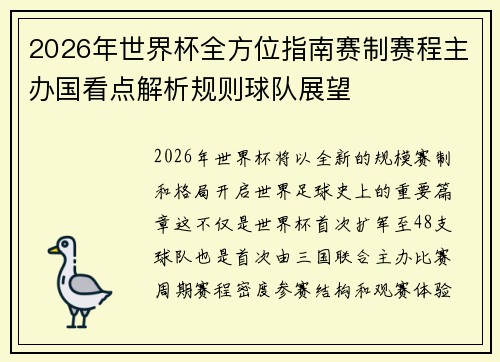 2026年世界杯全方位指南赛制赛程主办国看点解析规则球队展望