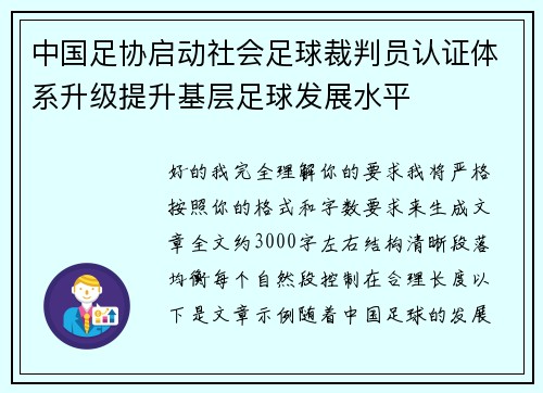 中国足协启动社会足球裁判员认证体系升级提升基层足球发展水平